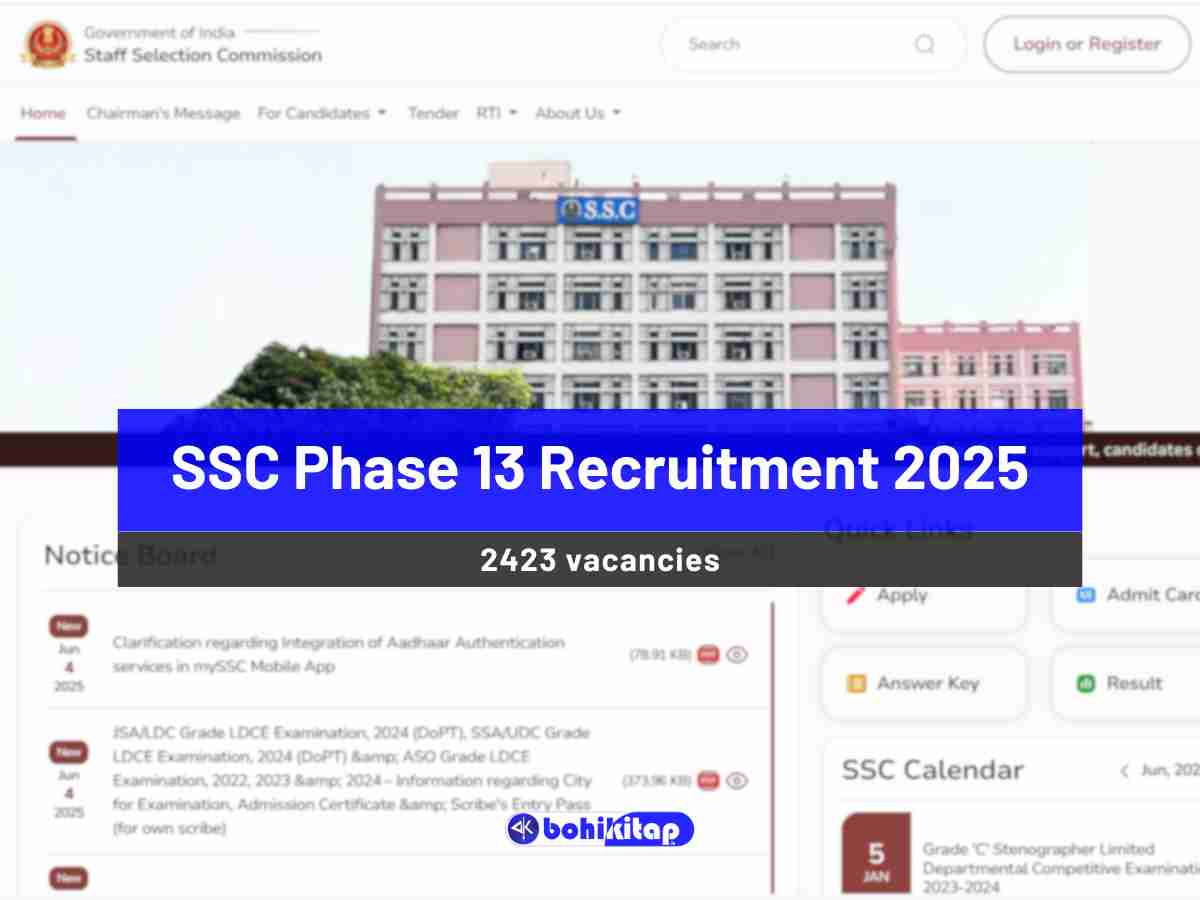 SSC Phase 13 Recruitment 2025: Apply now for 2,423 vacancies of 10th, 12th, and Graduate Level - Bohikitap SSC Phase 13 Recruitment 2025
